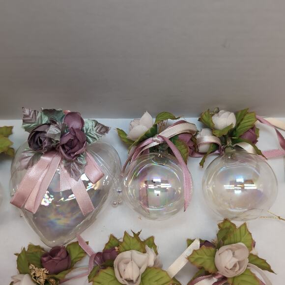 Lot Of 13 Victorian Style Iridescent Clear Glass Ornaments Ball Heart Bell - Picture 7 of 16